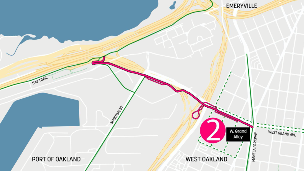 Map of West Oakland with segment 2 highlighted in pink.